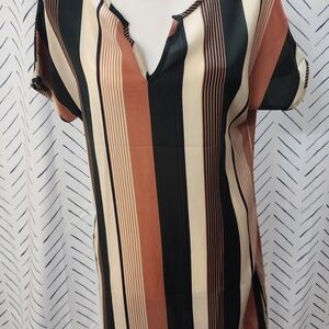 Chic Multicolor Striped V-Neck Blouse